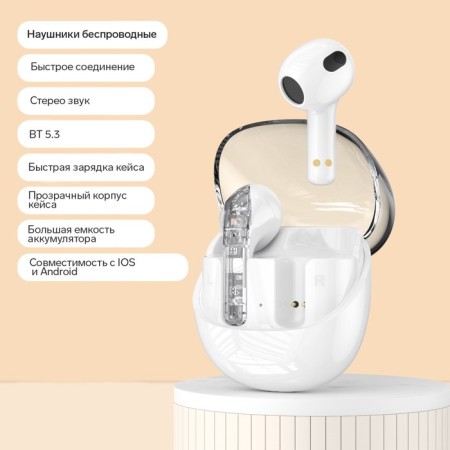 Wireless headphones R20, TWS, inserts, BT 5.3, 30/200 mAh, noise reduction, white