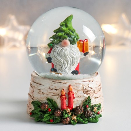 Souvenir Polystone Water Ball "Gnomik with a gift" 7x6.7x8.8 cm-1