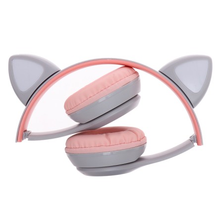 Wireless “cats” headphones, sound and light effects, folding, gray color-6