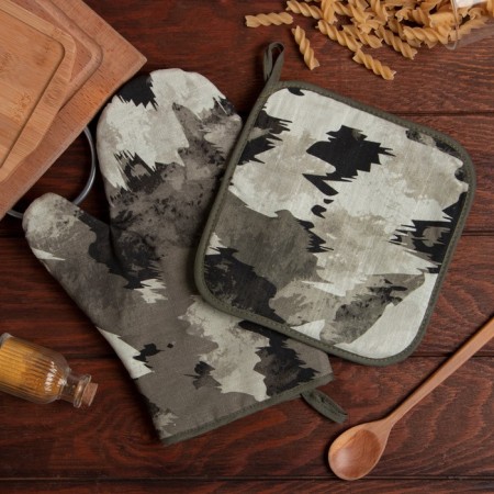 Kitchen kit “Real Hero”, mittens of 20x28cm, patch 19x19cm, 100% cotton