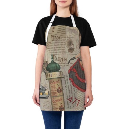 Apron of a kitchen with a photo print "Kabarea Paris", adjustable, size OS