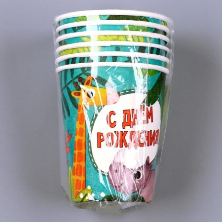 A one -time paper glass "Happy Birthday" animals, 250 ml, set 6 pieces-4
