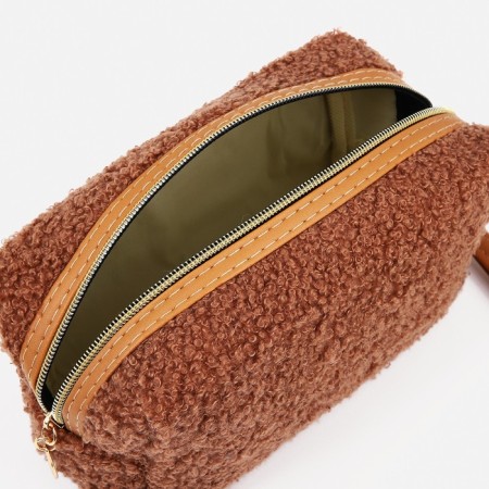 Cosmetic bag on lightning, with a lining, color beige-brown-2