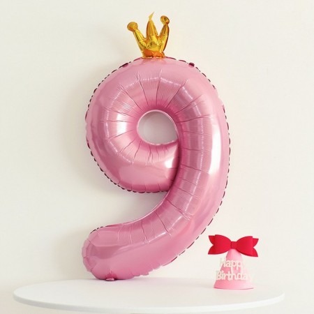 Foil ball 40 "Figure 9 with the crown", the color is pink-2