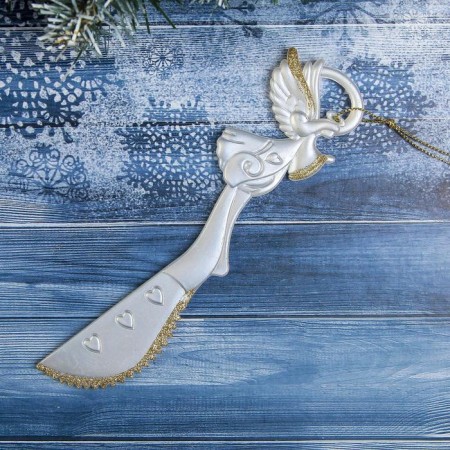 Christmas tree decoration "Knife" 16.5x4 cm, white-gold