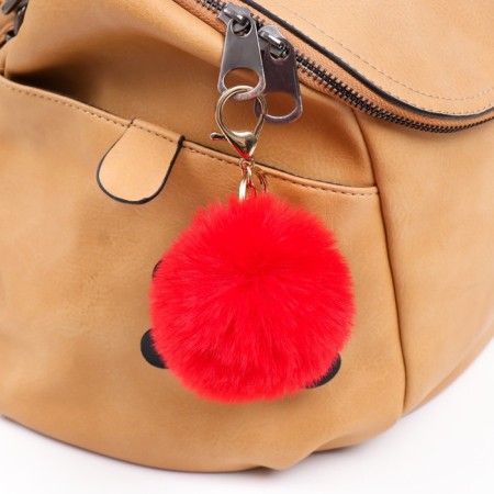 Fluffy on a ring with a carbine "Panda with a red pompom" d = 8 cm-1