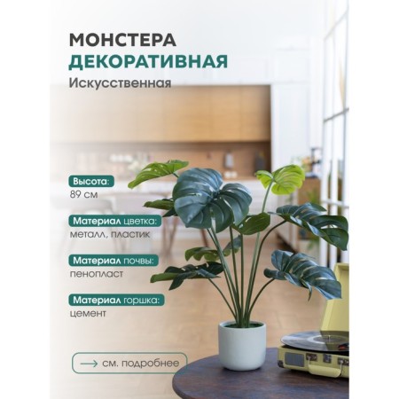 Decorative plant in the cement pot of Monster, 15 × 15 × 89 cm