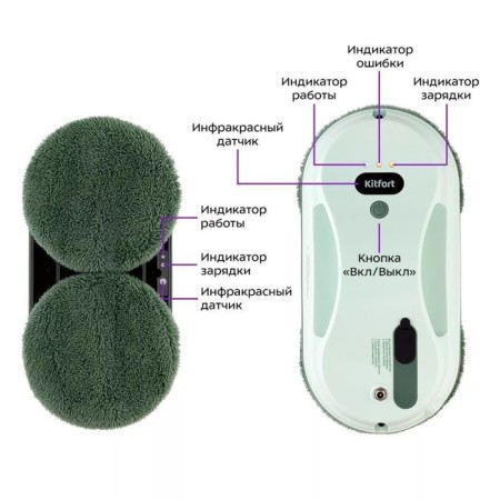 Robot Window Robi Kitfort KT-5189, 80 W, 5.5 min/m2, from battery, green-6