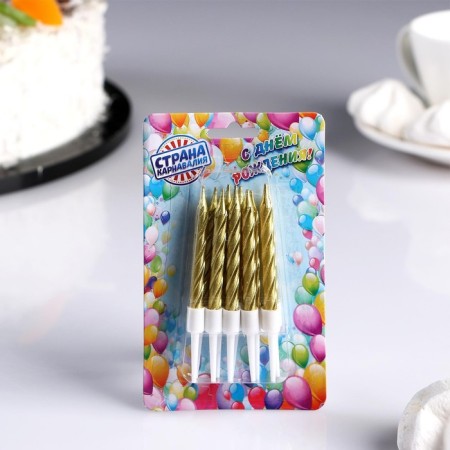 Candles in the cake "Spiral", 10 pcs, medium, 5 cm, gold metallic-6