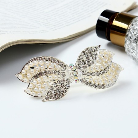 Hair hair clip "Helayed" bow, 9 cm, silver-white