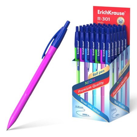 Handle Automatic Erichkrause R-301 Neon Matic, node 0.7 mm, blue ink, writing line 2000 meters