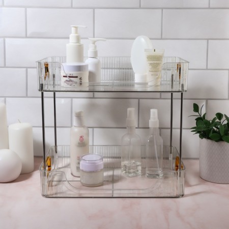Organizer for storing cosmetics/accessories, two -level, with handles, 31 × 20 × 29 cm, black/silver color-2