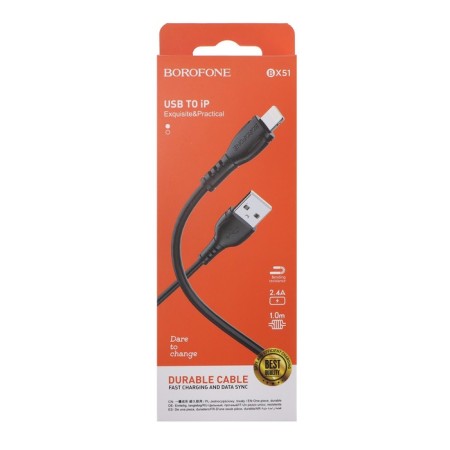Cable Borofone BX51, Lightning - USB, 2.4 A, 1 m, PVC braid, black-4