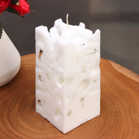 Aromatic decorative candle "openwork", white, 6x6x12 cm, pure cotton-1