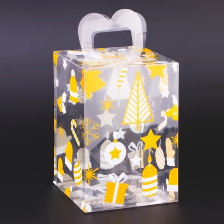 New Year. Box Gift New Year folding PVC "Christmas trees" 9 x 9 x 13 cm.
