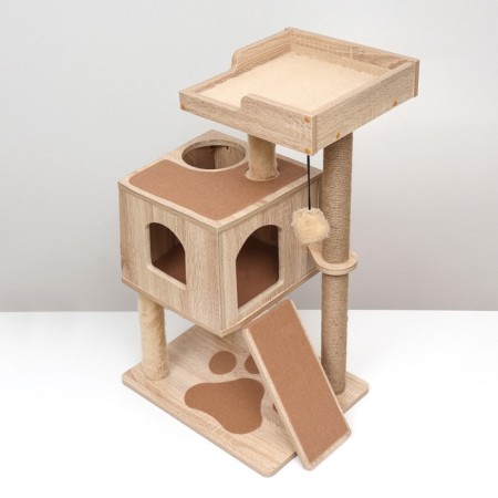 Complex for cats with a claw, with a house, 58 x 54 x 87cm, chipboard, sonoma color-3
