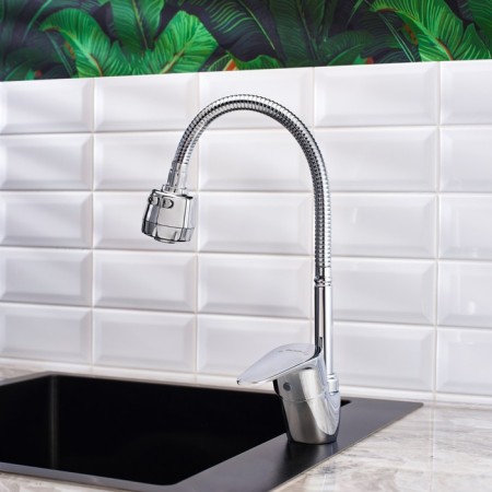BouOU B8282-10F-E025 kitchen mixer, flexible surge, triumphant aerator, brass, chrome 1028562-2