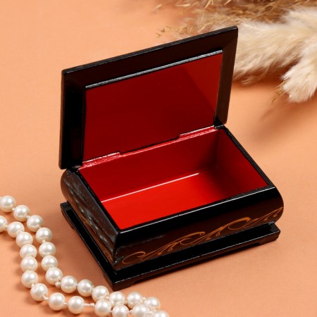 Casket "Cranes on the Pond", black, 6 × 9 cm, lacquer miniature-1