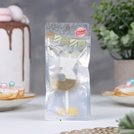 Candle in the Manhattan cake, number "3", white with gold, 5 cm-1
