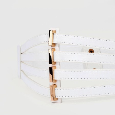 Women's belt, width 11 cm, elastic band, buttons, white color-1