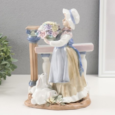 Souvenir Ceramics "Girl with flowers surrounded by rabbits" 11.5x16x23 cm-1