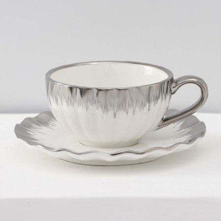 Ceramic tea service "Snow avalanche", 12 items: 6 mugs 80 ml, 6 Smashes d = 11.2 cm, color mix-1