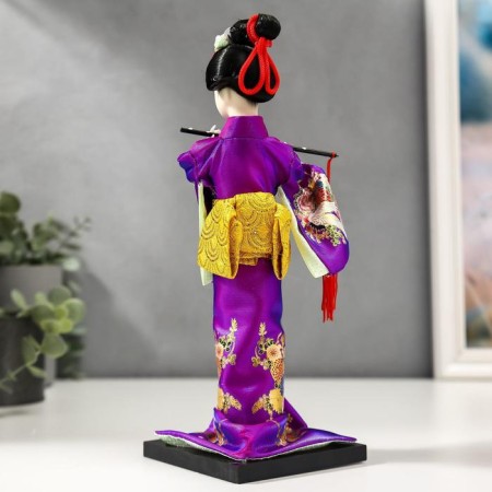 Collector doll "Japanese in a purple kimono with flute" 25x9.5x9.5 cm-8