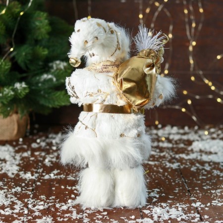 Santa Claus "with gifts and in the strap" 31 cm, white-gold-2
