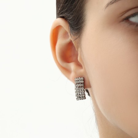 Set 2 objects: earrings, chocker "ice" 4 rows, white color in gray metal, 44.5 cm-2