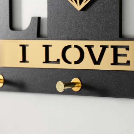 Hooks Decorative wood "House with heart" Black, mirror 2.8x3.8x16.8 cm-2