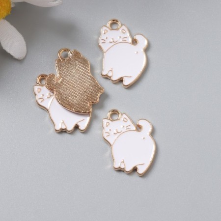 Decor for creativity metal, enamel "Fat White Cat" Gold 2x1.4 cm