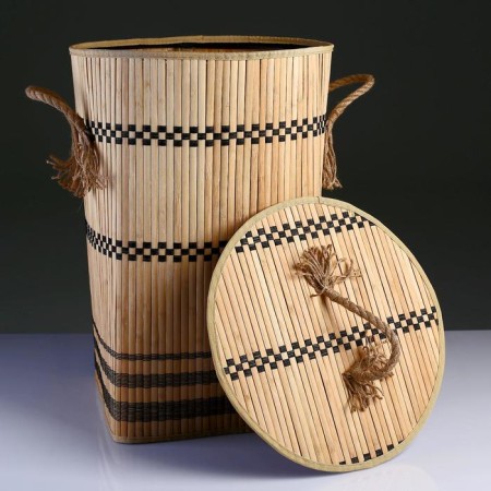 Bellya basket with a lid is folding with handles 39x39 cm H 56 cm, bamboo, jute-1