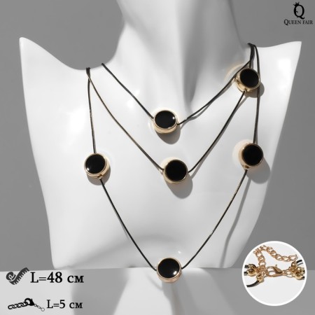 Beads 3 tiers "Circles", black color in gold, 48 cm