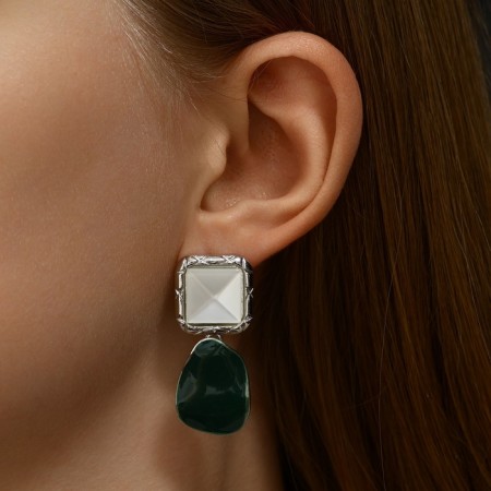 Earrings Assorted "Antiquity" Square, Silver Color-3