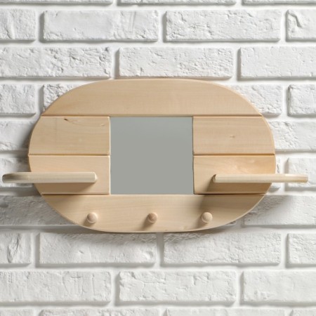 Mirror "oval", 3 hooks, pine, natural, 54 × 29 × 10 cm-2