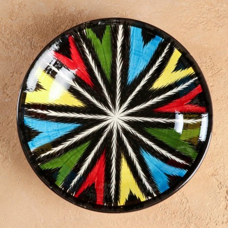 The plate of Rishtan ceramics "Atlas", multi -colored, deep, 20 cm-3