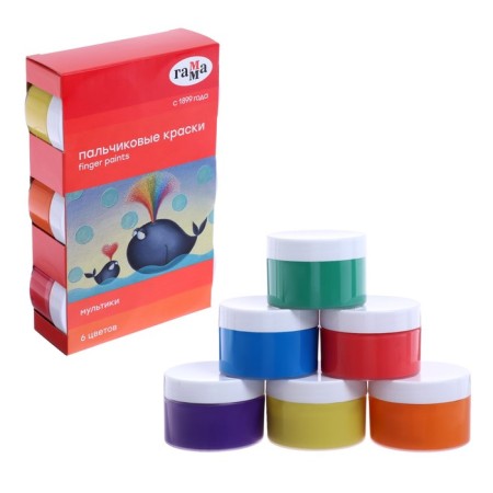 Paints finger 6 colors, 50 ml Gamma "Cartoons", classic, cardboard packaging