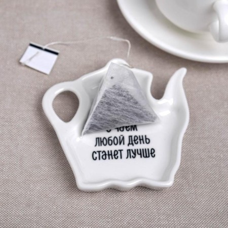 Ceramic stand "With tea, the day will become better", 10 x 10 cm, white color-1