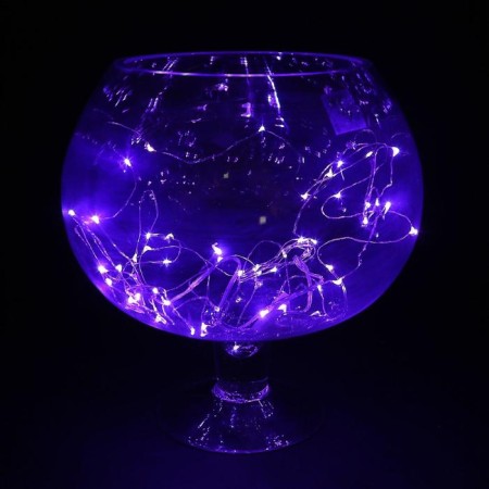 Garland "thread" 5 m dew, IP20, silver thread, 50 LED, purple glow, CR2032x2-3