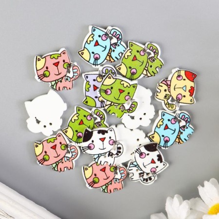 A set of buttons of decorative wood "Cute kitten" set 15 pcs mix 2x2.1 cm