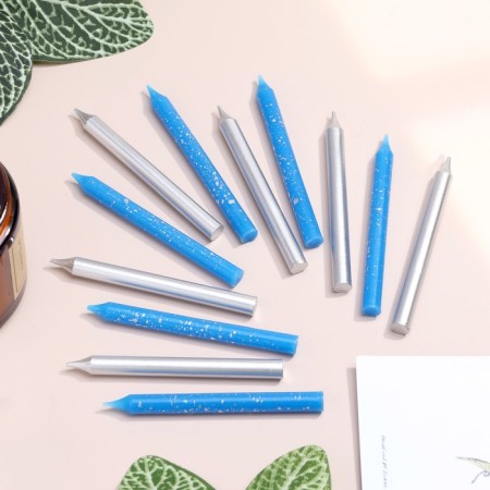 Set of candles for the Cake "Spark", 12 pcs, 8 cm, blue and silver metallic