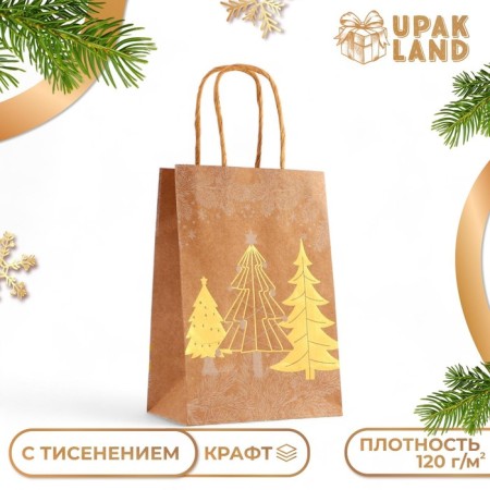 Golden -embossed craft package, round handle, "Born Forest" 15 x 21 x 8 cm, 120 g 10574
