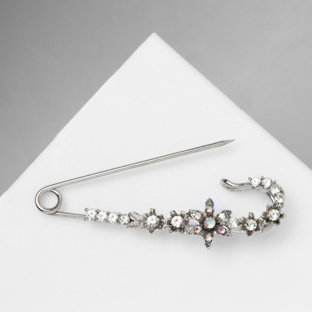 Pin "Flower" Solder of flowers, 7.3 cm, white-radiant color in silver-1