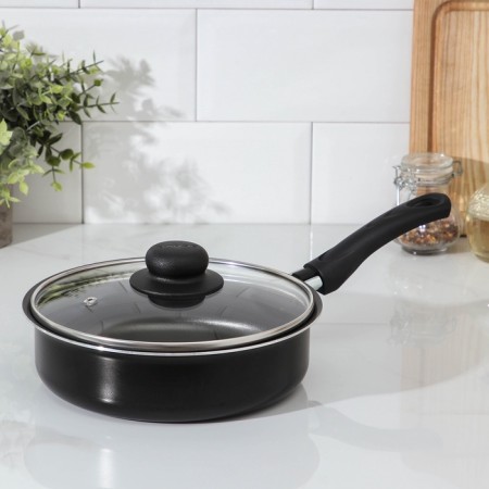 Silenik Consul, 1.5 l, d = 20 cm, plastic handle, glass cover, anti -stick coating, black color-5
