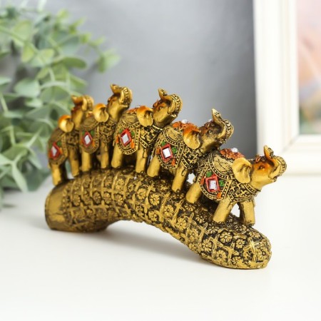 Polystone souvenir "Five elephants on a tusk with flowers" bronze 17x4x8 cm-4
