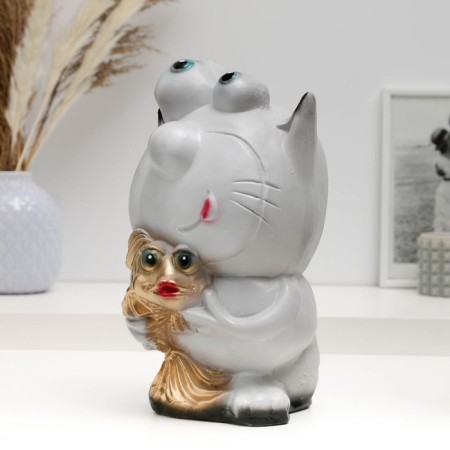 Piggy bank "Cat with fish" Gray, 16x14x25.5cm mix-1