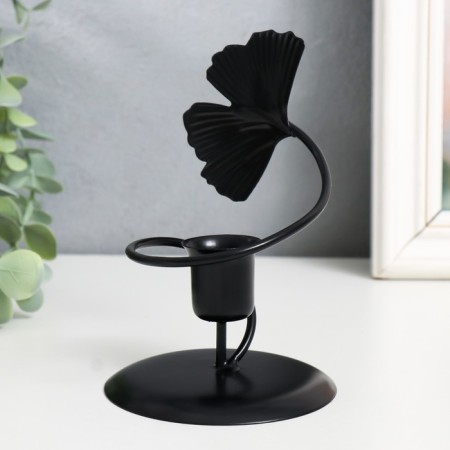 Summary Metal per 1 candle "Ginkgo sheet" d-2.5 cm black 9x9x13.5 cm-4