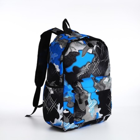 Youth backpack from textiles, 3 pockets, blue color-2