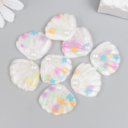 Decor for creativity plastic "Shell with stars" white 2.9x2.5 cm-2