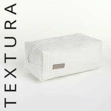 Cosmetic bag at the lightning textura, white color